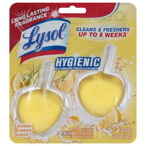 Lysol Automatic Toilet Cleaner, Hygienic, Lemon Breeze Scent - 2 Blocks