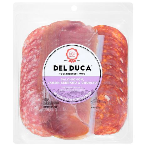 Del Duca Salchichon, Jamon Serrano & Chorizo - 6 Ounces