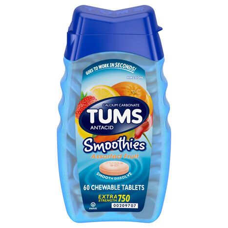Tums Chewable Tablets Smoothies Extra Strength 750 Assorted Fruit Antacid - 60 Tablets