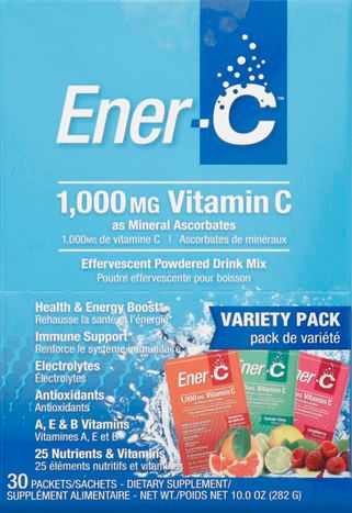 EnerC Effervescent Powdered Drink Mix, Vitamin C, 1000 mg, Variety Pack - 30 Packets