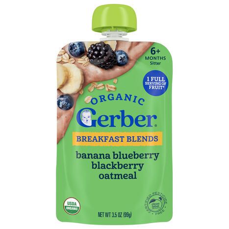 Gerber Sitter (6+ Months) Breakfast Blends Banana Blueberry Blackberry Oatmeal - 3.5 Ounces