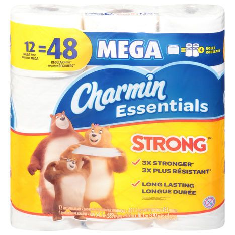 Charmin Bathroom Tissue, Strong, Mega Rolls, 1-Ply - 12 Rolls