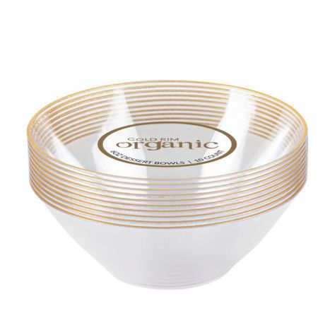 Blue Sky 6 Ounces Organic Gold Rim Clear Bowls - 10 Count