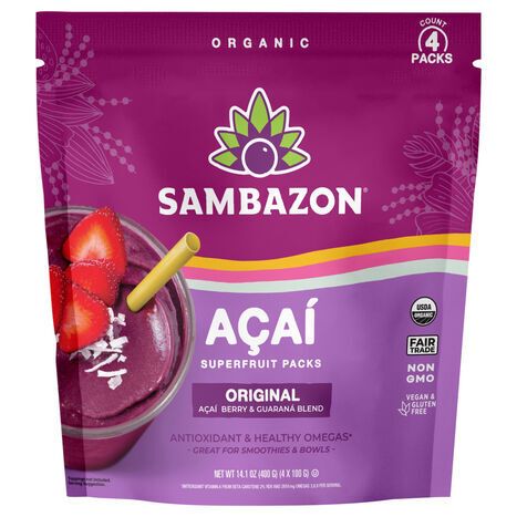 Sambazon Organic Original Acai Superfruit Packs - 4 x 100 Gram Pack
