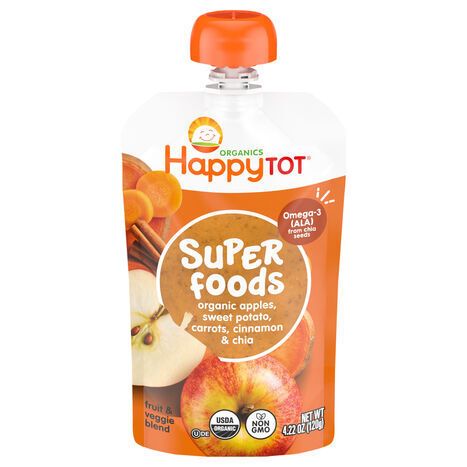 Happy Tot Superfoods Stage 4 Apples, Sweet Potatoes, Carrots & Cinnamon + Super Chia Pouch - 4.22 Ounces