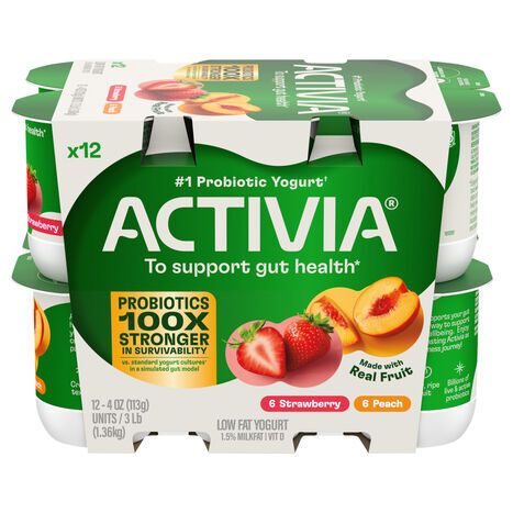 Activia Peach & Strawberry Probiotic Low Fat Yogurt - 12 x 4 Ounces