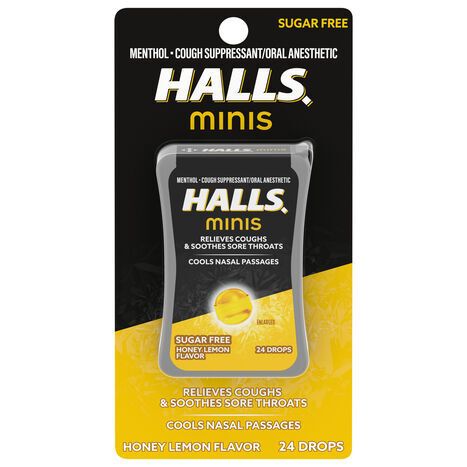 Halls Sugar Free Honey Lemon Flavor Minis Cough Drops - 24 Drops