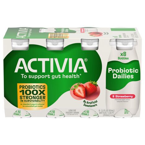 Activia Strawberry Probiotic Dailies Low Fat Yogurt Drinks - 8 x 3.1 Fluid Ounces