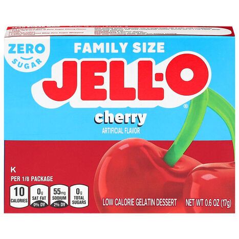 Jell-O Zero Sugar Low Calorie Cherry Gelatin Dessert Family Size - 0.6 Ounces