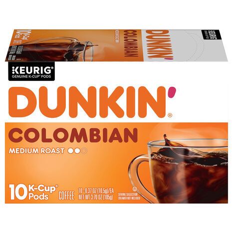 Dunkin' K-Cup Pods Medium Roast Colombian Coffee - 10 x 0.37 Ounces