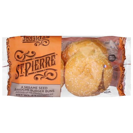 St. Pierre Brioche Sesame Seed Burger Buns - 4 Buns