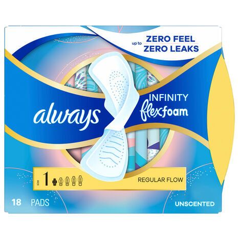 Always Size 1 Regular Flow Unscented Pads - 18 Pads