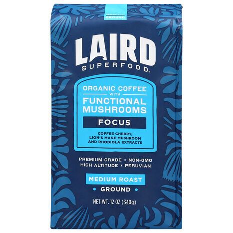 Laird Superfood Organic Ground Medium Roast Focus Coffee with Functional Mushrooms - 12 Ounces