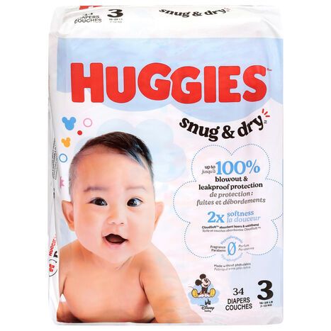 Huggies Snug & Dry Diapers, Size 3, 16-28 lb - 34 Diapers