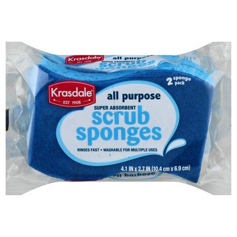 Krasdale Scrub Sponges, All Purpose, Super Absorbent, 2 Pack - 2 Sponges