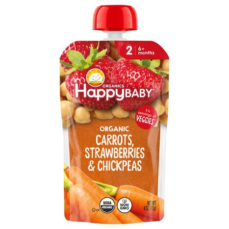 Happy Baby Clearly Crafted Stage 2 Carrots, Strawberries & Chickpeas Baby Food Pouch - 4 Ounces