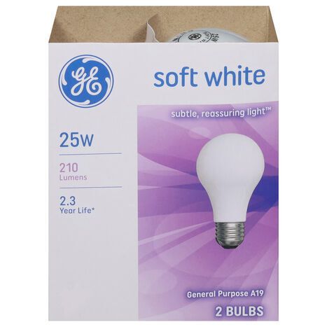 GE Light Bulbs, Soft White, 25 Watts - 2 Bulbs