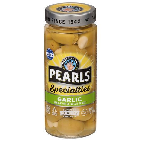 Pearls Hand-Stuffed Queen Garlic Olives - 7 Ounces