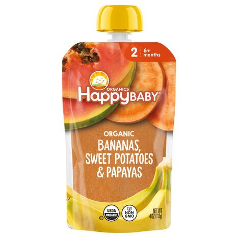 Happy Baby Clearly Crafted Stage 2 Bananas, Sweet Potatoes & Papaya Baby Food Pouch - 4 Ounces