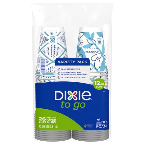 Dixie 12 Oz Insulated Paper Cups & Lids Variety Pack - 26 Paper Cups & lids