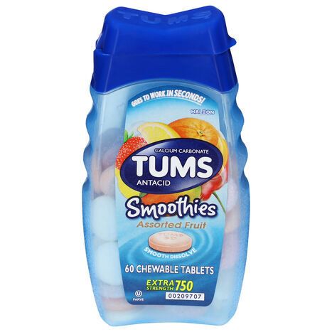 Tums Chewable Tablets Extra Strength 750 Assorted Fruit Antacid - 60 Tablets