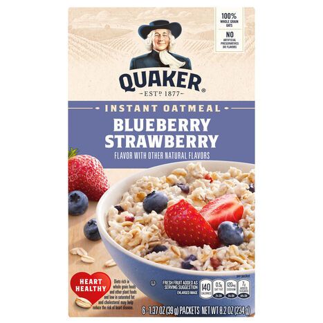 Quaker Instant Oatmeal, Blueberry Strawberry - 6 x 1.37 Ounces