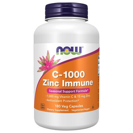 NOW Veg Capsules Vitamin C-1000 Zinc Immune - 180 Capsules