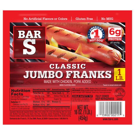Bar S Classic Jumbo Franks - 16 Ounces