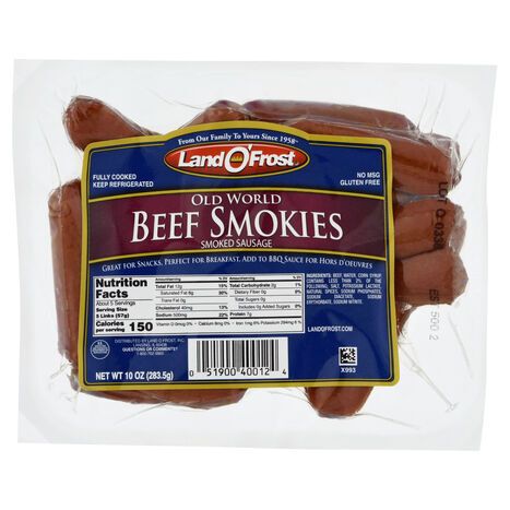 Land O'Frost Smoked Sausage, Beef Smokies, Old World - 10 Ounces