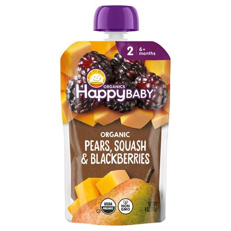 Happy Baby Clearly Crafted Stage 2 Pears, Squash & Blackberries Baby Food Pouch - 4 Ounces