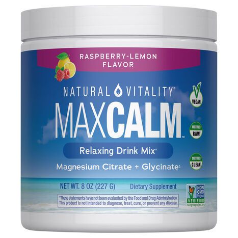 Natural Vitality Relaxing Drink Mix Raspberry-Lemon Flavor Magnesium Citrate + Glycinate - 8 Ounces