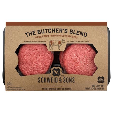 Schweid & Sons The Butcher's Blend 80%/20% Fresh Ground Beef Burgers - 4 x 5.3 Ounce Patties