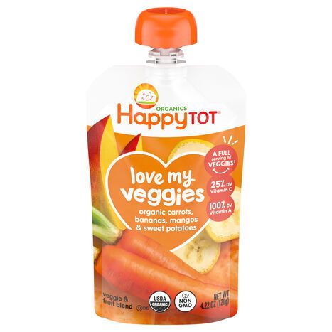 Happy Tot Love My Veggies Stage 4 Organic Carrots, Bananas, Mangos & Sweet Potatoes Pouch - 4.22 Ounces