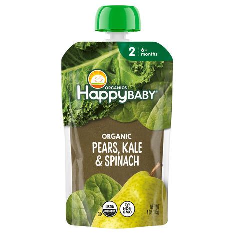 Happy Baby Clearly Crafted Stage 2 Pears, Kale & Spinach Baby Food Pouch - 4 Ounces