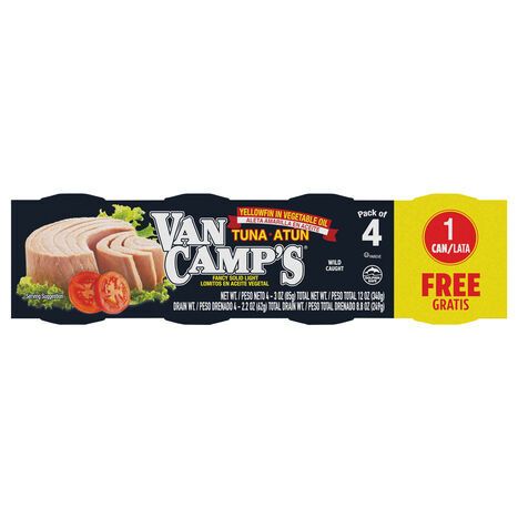 Van Camp's Tuna, in Vegetable Oil, Yellowfin, Wild Caught, Pack of 4 - 4 x 3 Ounces