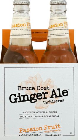 Bruce Cost Ginger Ale, Passion Fruit with Tumeric, Unfiltered - 4 x 12 Fluid Ounces