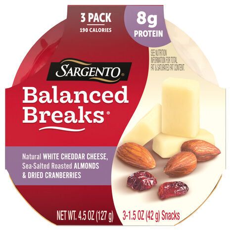 Sargento Natural White Cheddar Cheese/Almonds & Dried Cranberries Balanced Breaks - 3 x 1.5 Ounces