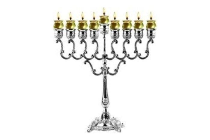 Ner Mitzvah Silver Plated Oil Menorah 13" Tall