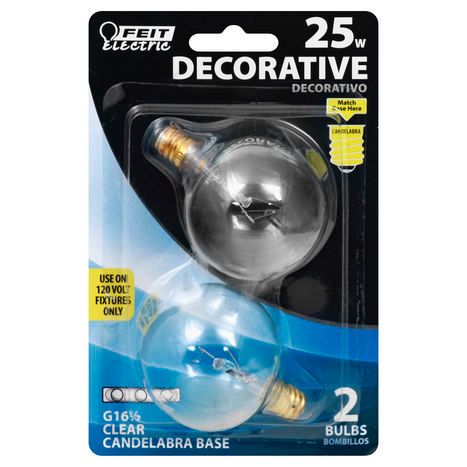 Feit Electric Light Bulb, Candelabra Base, Clear, 25 Watts, Decorative - 2 Light Bulbs