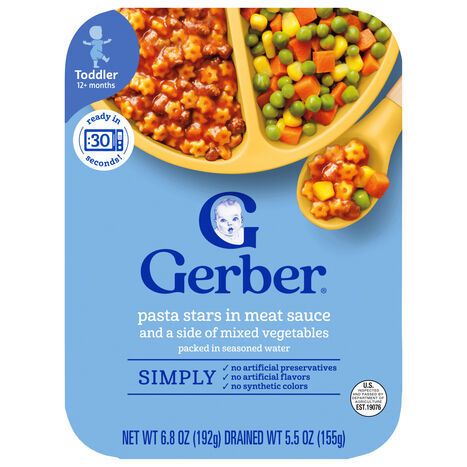 Gerber Toddler (12+ Months) Pasta Stars in Meat Sauce and a Side of Mixed Vegetables - 6.8 Ounces