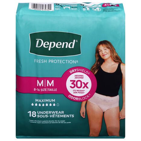 Depend Maximum M Size 8-16 Underwear - 18 Underwear