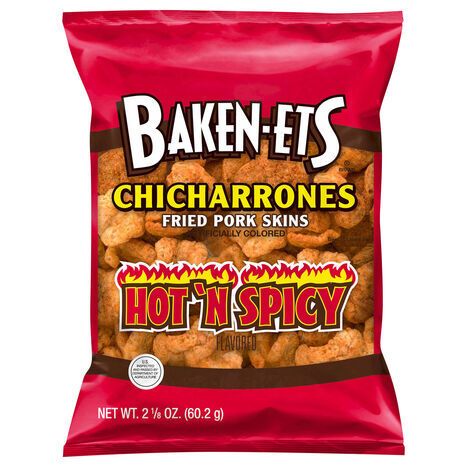 Baken-Ets Pork Skins, Hot 'N Spicy Flavored, Chicharrones, Fried - 2.125 Ounces