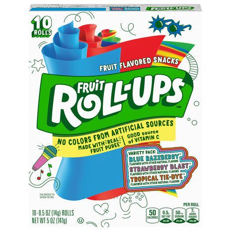 Fruit Roll-Ups Blue Razzberry/Strawberry Blast/Tropical Tie-Dye Fruit Flavored Snacks Variety Pack - 10 x 0.5 Ounces