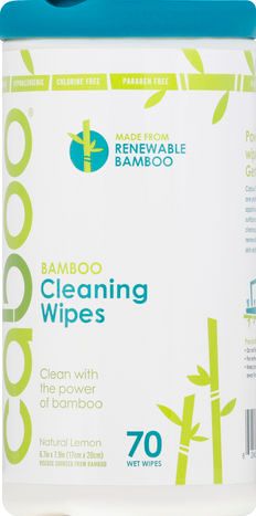Caboo Cleaning Wipes, Wet, Bamboo, Natural Lemon - 70 Wipes