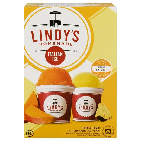 Lindy's Homemade Italian Ice, Mango/Pineapple, Tropical Combo - 6 x 6 Fluid Ounce Cups