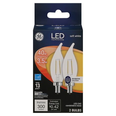 GE Light Bulbs, LED, Decorative, Soft White, 3.5 Watts - 2 Light Bulbs