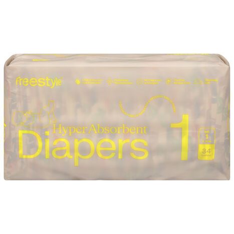 FreeStyle Diapers, Hyper Absorbent, Size 1 (8-14 lbs) - 34 Diapers