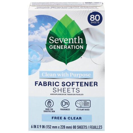 Seventh Generation Free & Clear Fabric Softener Sheets - 80 Sheets