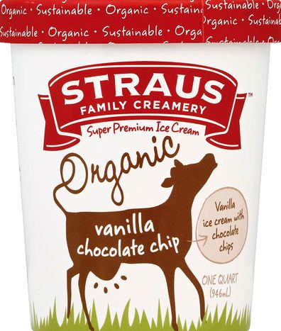 Straus Family Creamery Ice Cream, Super Premium, Organic, Vanilla Chocolate Chip - 1 Quart