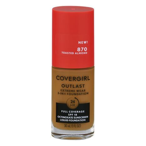 CoverGirl Foundation, 3-in-1, Toasted Almond 870, SPF 18 - 30 Milliliters